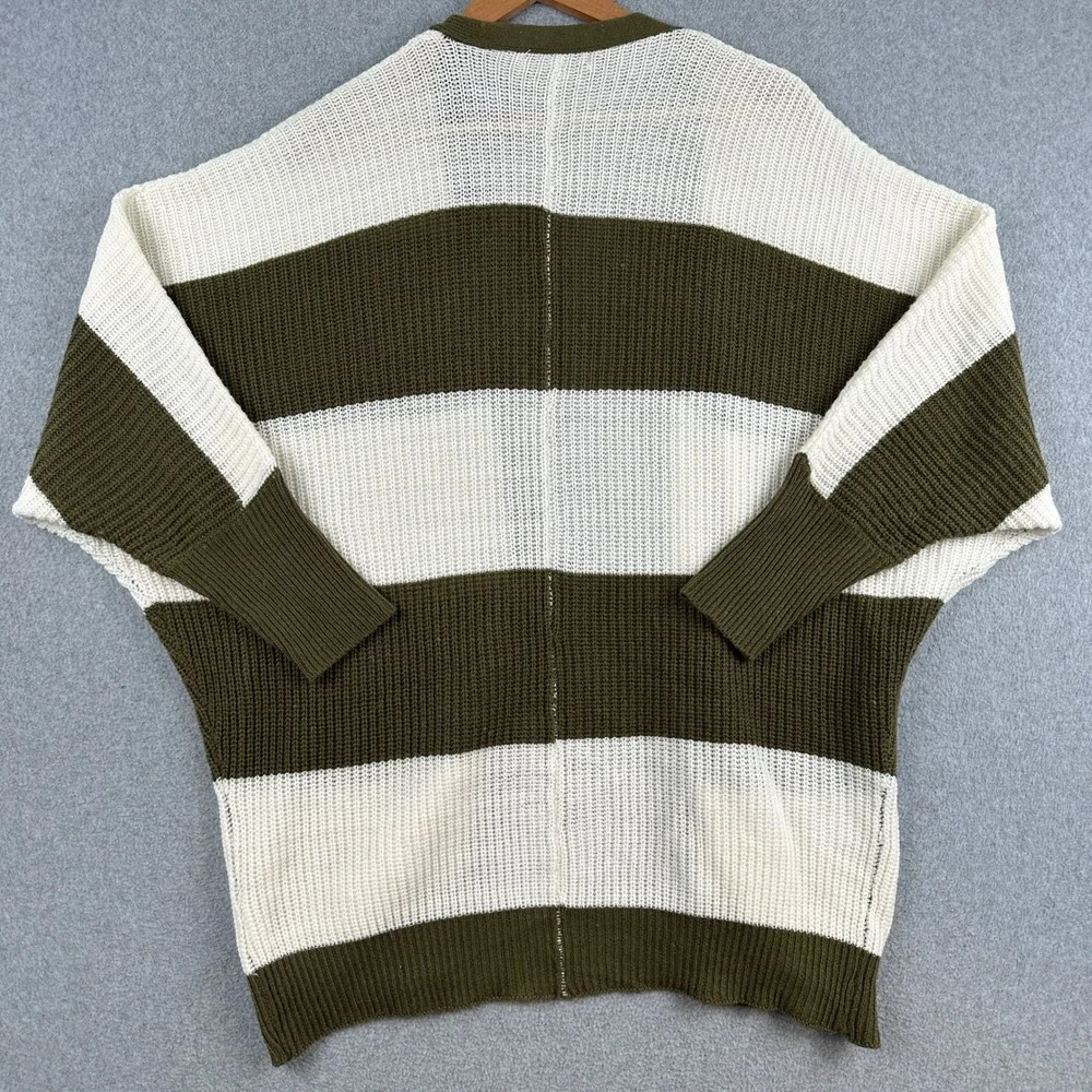 Love Change Cardigan Women's XL‎ Olive White Striped Batwing Knit Sweater Casual
